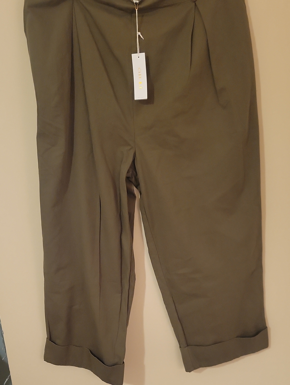 #45 Gilli Olive Green Pleated Wide leg Pants with Cuffed Hem